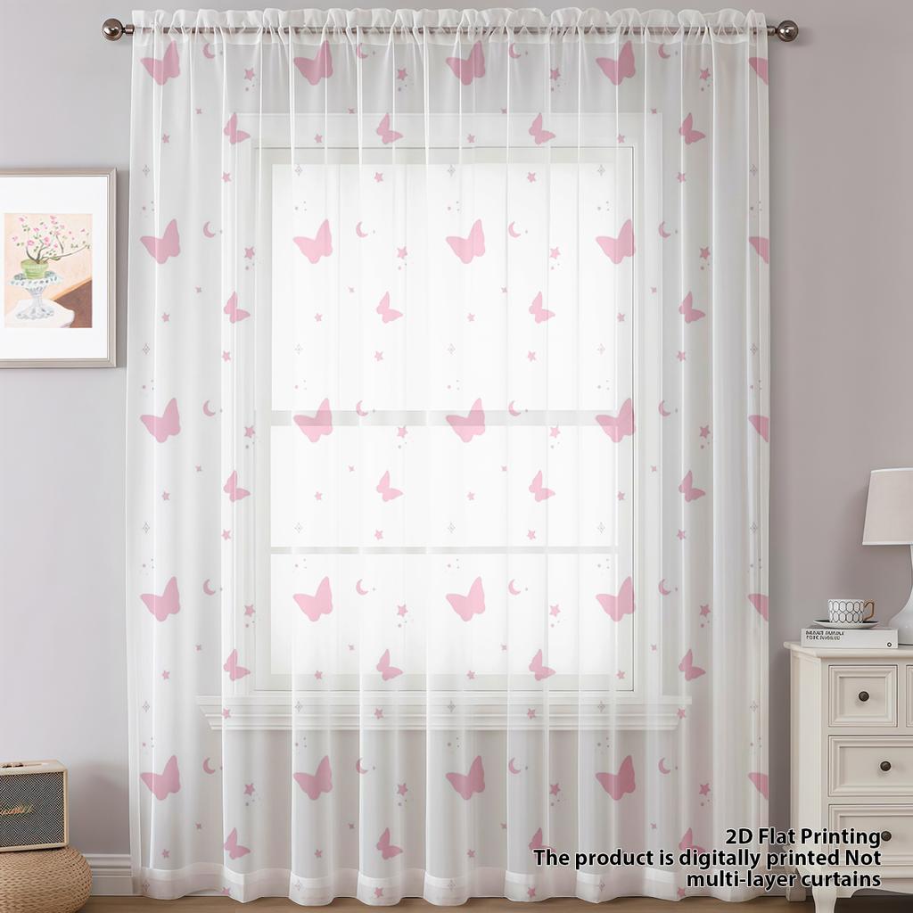 Traumhaftes Mädchen Herz Schmetterling Mond Stern Einteiler Fensterstange Inklusive Süße Atmosphäre Dekorative Vorhänge Transparent Aus Polyester