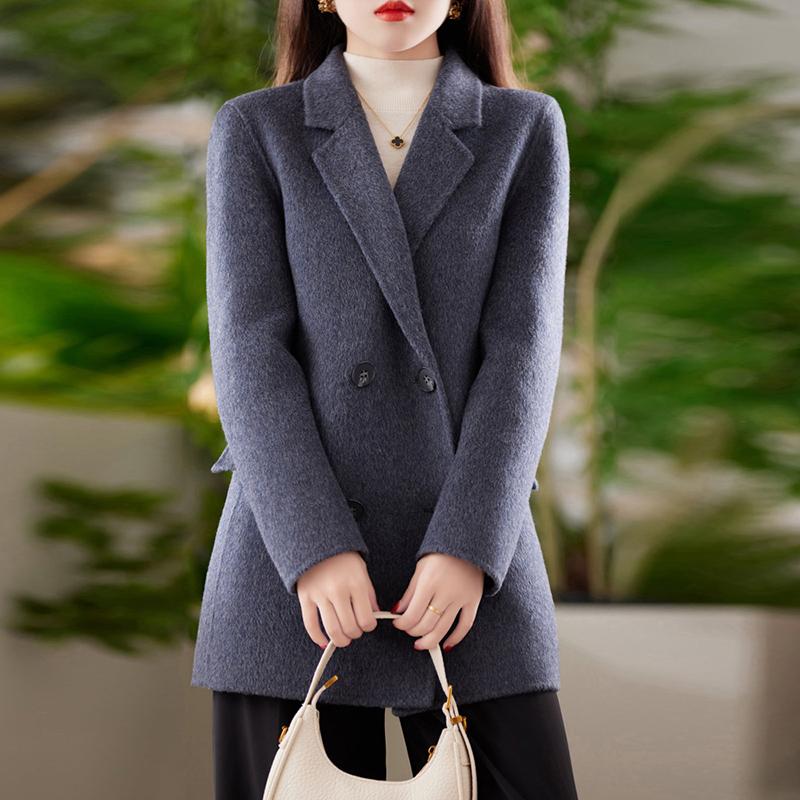 Cashmere Women Coat TIDENOVEL Autumn Wool Long Coat Handmade Pea Coat Winter Warm Wool Jacket Overcoat