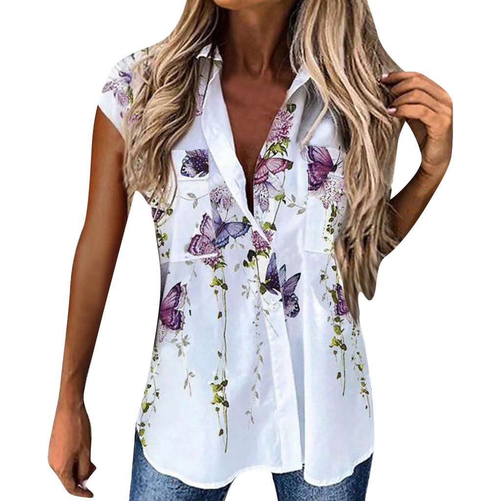 Summer Fashion Breasted Lapel Short Sleeved Shirt For Women