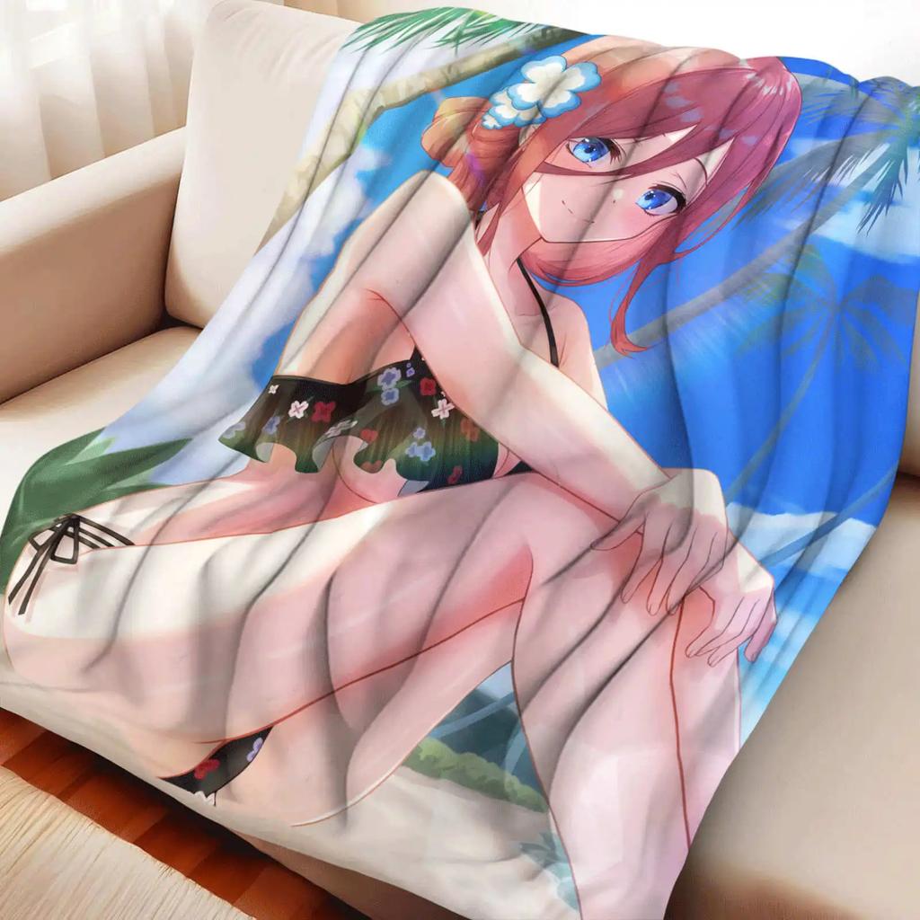 Kreslená přikrývka The Quintessential Quintuplets Nakano Miku, flanelová, teplá, měkká, otaku přehoz, multifunkční, dekorativní bytový textil