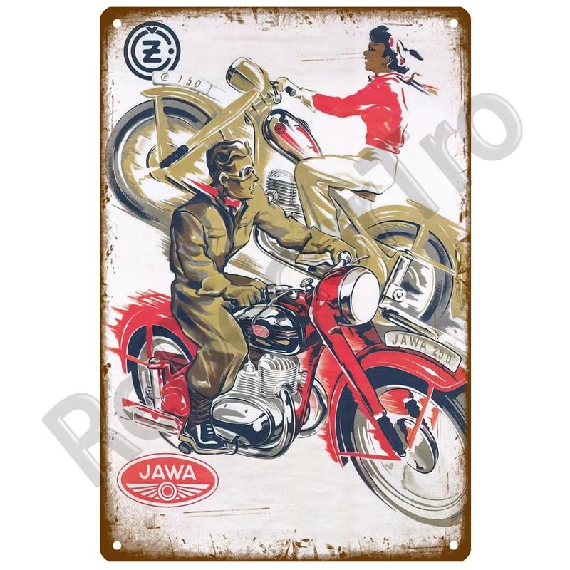 JAWA Vintage Nástěnný Plakát Vintage Retro Nástěnný Domácí Restaurace Dekorace Plaketa Kovová Nástěnná Dekorace Umění Kovová Značka Plechová Značka Talíř