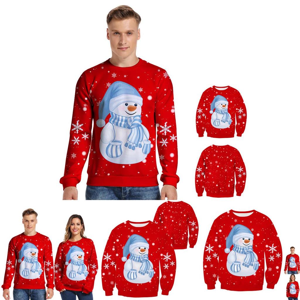 Cozy Women's Christmas Sweater With Snowman Pattern And Crew Neck Pullover Style