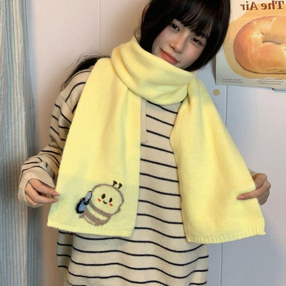 Colorful Cashmere Knitted Scarf Sweet Winter Neck Warmer Cartoon Embroidery Scarf  Autumn Winter