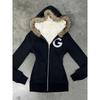 2KWEIRD Vintage Letter Fur Collar Hooded Sweatshirt Autumn Winter Zipper Y2K Retro Fleece Jacket Harajuku Embroidery Plush Dark Fashion
