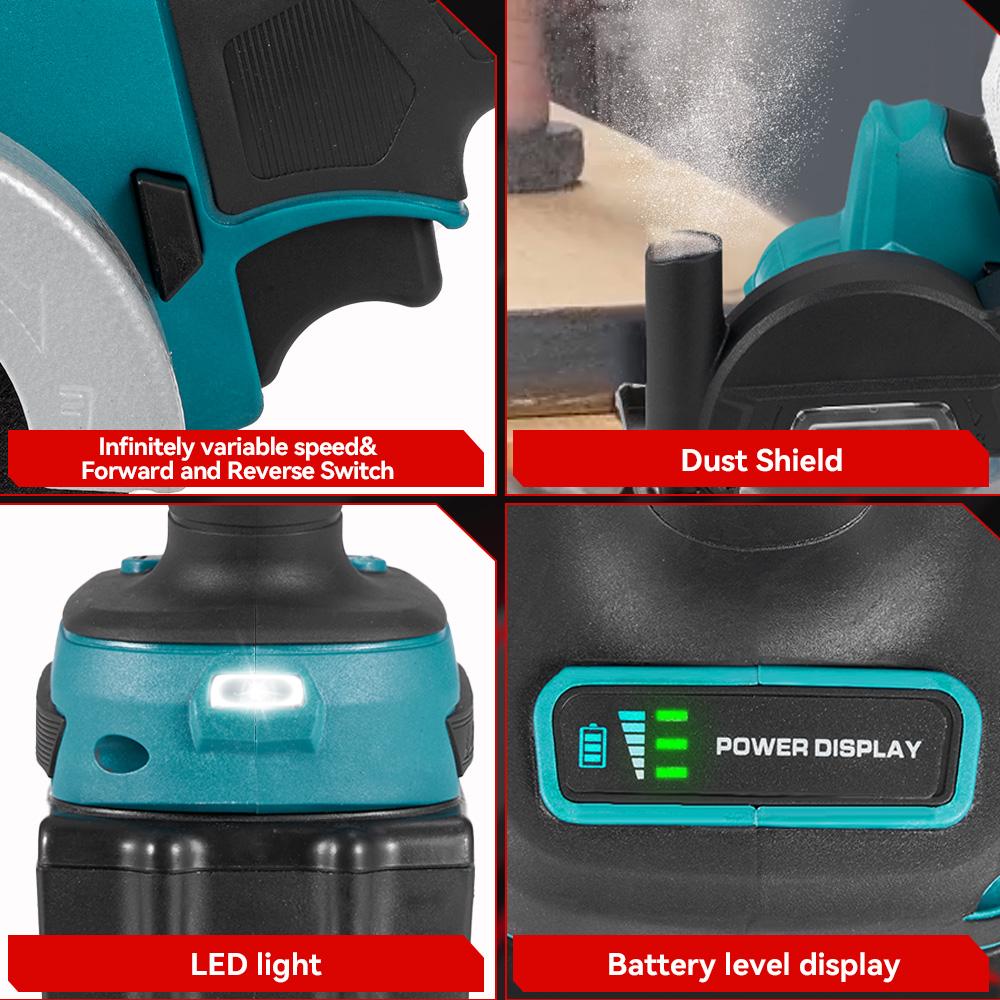 ONEVAN Brushless Angle Grinder 76mm Speed Variable Cordless Electric Grinding Cutting Woodworking Tool For Makita 18V Battery