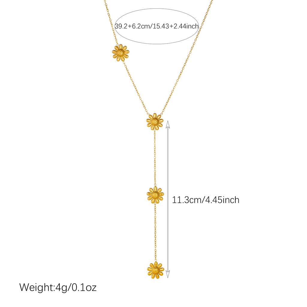 DIEYURO 316L Stainless Steel Golden Irregular Retro Personalized Flower Y-shaped Tassel Necklace Lady Fashion Neck Chain Jewelry