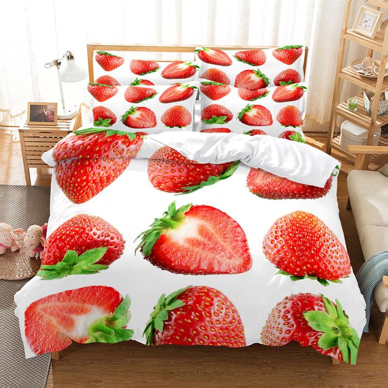 Meyveli Nevresim Takımı 3D Baskı Taze Limon Portakal Çilek Kiraz King Queen Çocuk Erkek Kız Gençler için Polyester Yatak Takımı