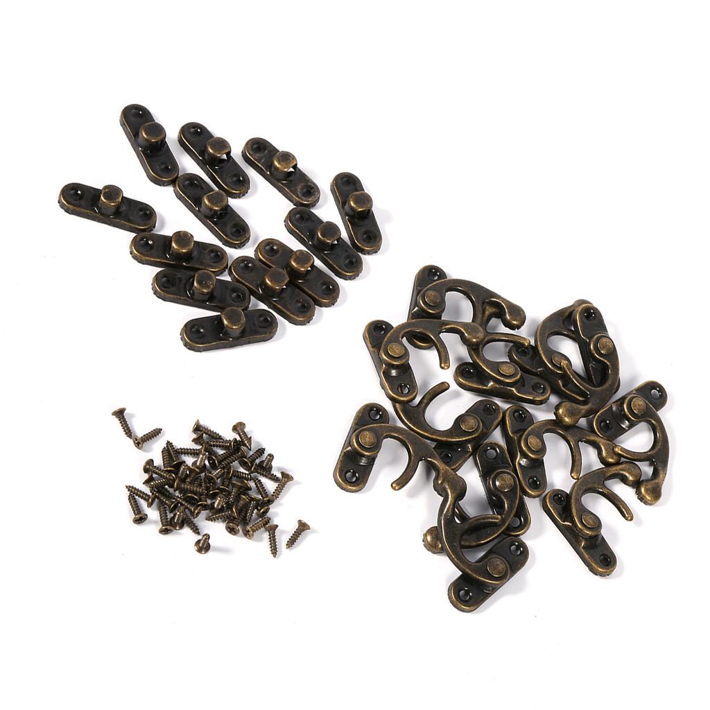 12X Antik Dekorativ Smyckesgåva Vin Trälåda Hasp Lås Krok Med Skruvar