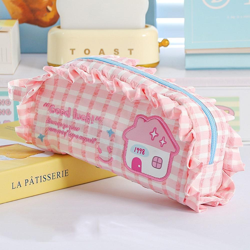 Flower Stationery Storage Bag Large Capacity Pen Pencil Case Dopamine House Pencil Bag  Student
