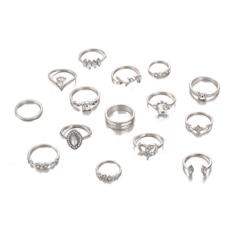 Bohemian European & American Women's 15-Piece Ring Set