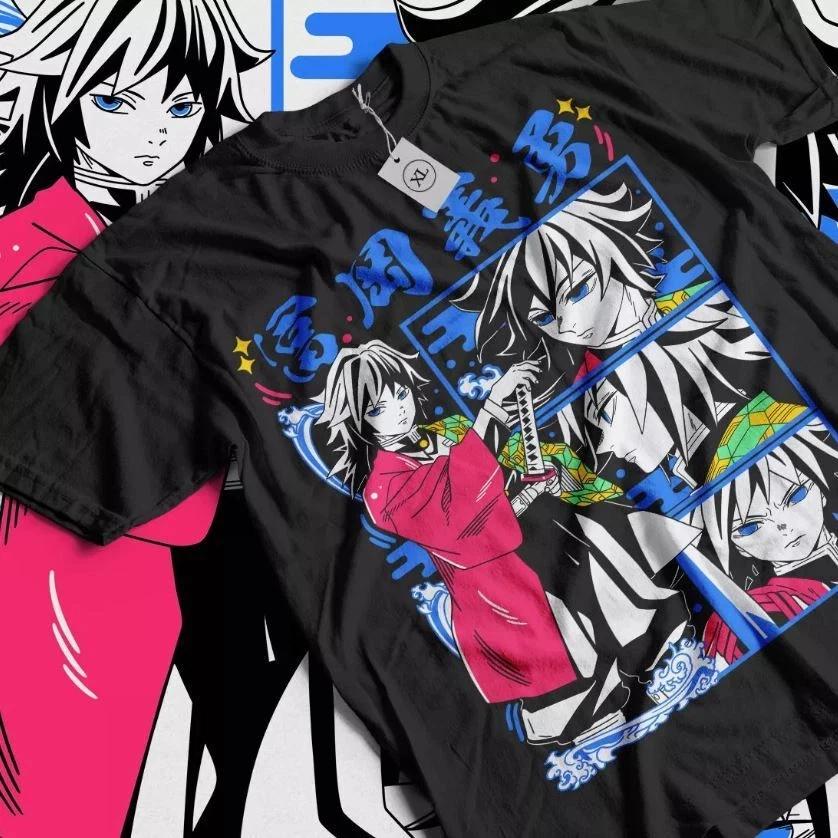 Anime Giyu Tomioka Demon Slayer Kimetsu No Yaiba Water Hashira Black TShirt S