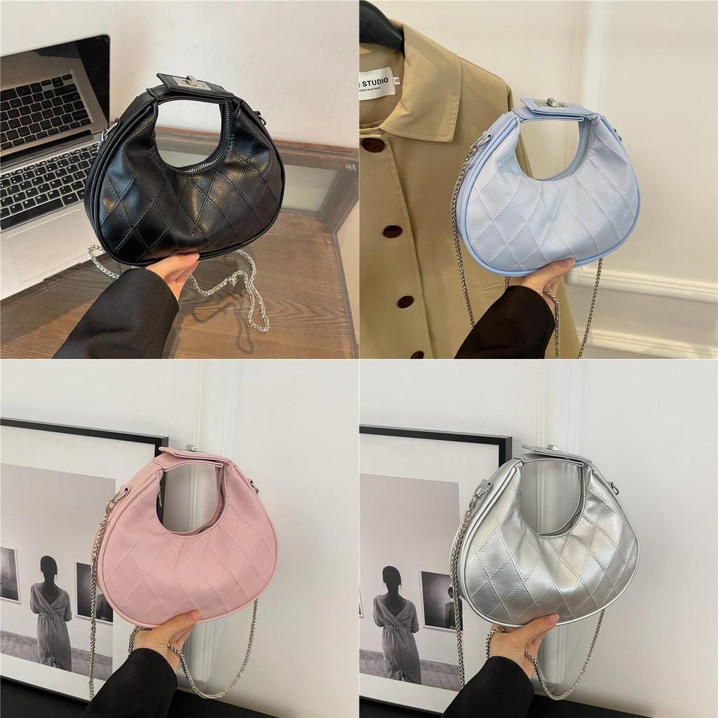 Crescent Stylish Crossbody Bag With Chain Strap And Lingge Design Daily For