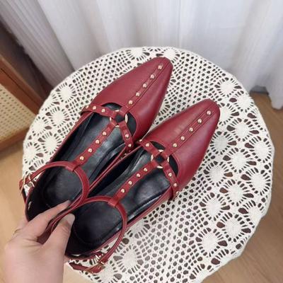 Autumn New Pointed One-word Buckle Belt Inner Height Increase Mary Jane Women's Shoes Versatile Red Light Mouth Single Shoes Autumn