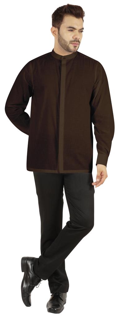 BestMan Mens Solid Shirt Mandarin Collar Long Sleeve Button-Up Formal Shirts Office