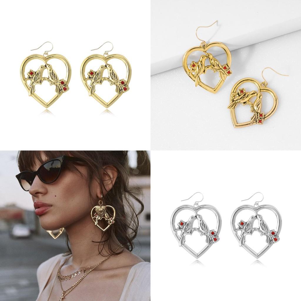 Elegant Retro Heart Bird Alloy Earrings With Rhinestones Perfect For Weddings And Birthdays