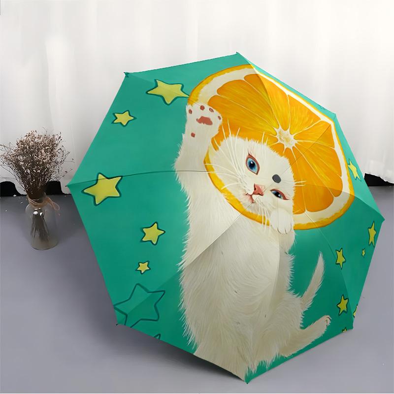 1pc Cat Orange Automatic Open/close Umbrella, 8-Rib sturdy structure, Portable Travel Umbrella, Parties, Everyday Use, Outdoor Accessory, Ar