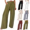 Zomer Katoenen Linnen Wijde Pijpen Broek Vrouwen Losse Palazzo Broek Zak Elastische Taille Knoop Casual Broek