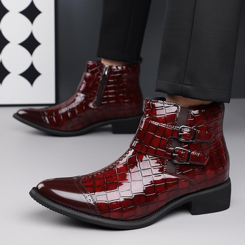 Designer New Men's Pointed Crocodile Pattern Leather Casual Ankle Boot Male Winter High Tops Monk Strap Shoes Zapatos Hombre