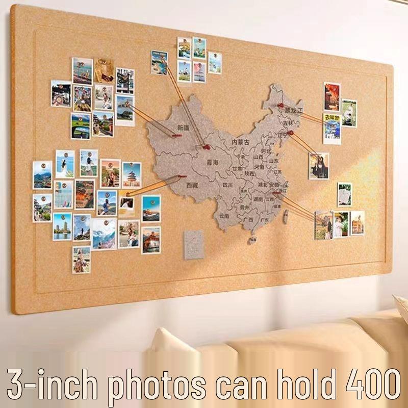 World Map Wall Sticker with Travel Photo and Footprint Markers - Guest Decorative Board