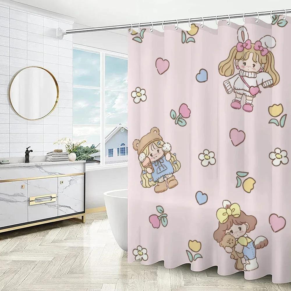 Cute Cartoon Animal Birthday Print Waterproof Shower Curtain - Stylish & Durable Essential For Kids' Bathroom Decor