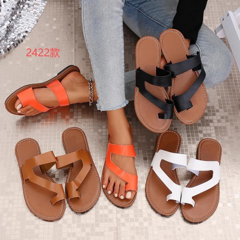 Large size set of toe flat-bottomed slippers for women to wear solid color retro beach cool slippers slippers