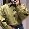 Turndown Collar High Waisted Crop Top Jacket with Pleated Design Women's Long Sleeved Solid Color Short Jacke Commute Autumn 2025