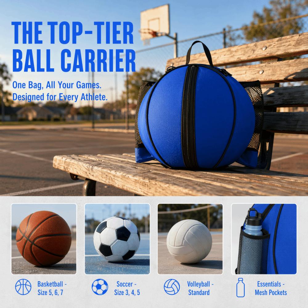 Round Sports Ball Carrier Double Mesh Pockets Ball Storage Bag Basketball Bag Outdoor Sports