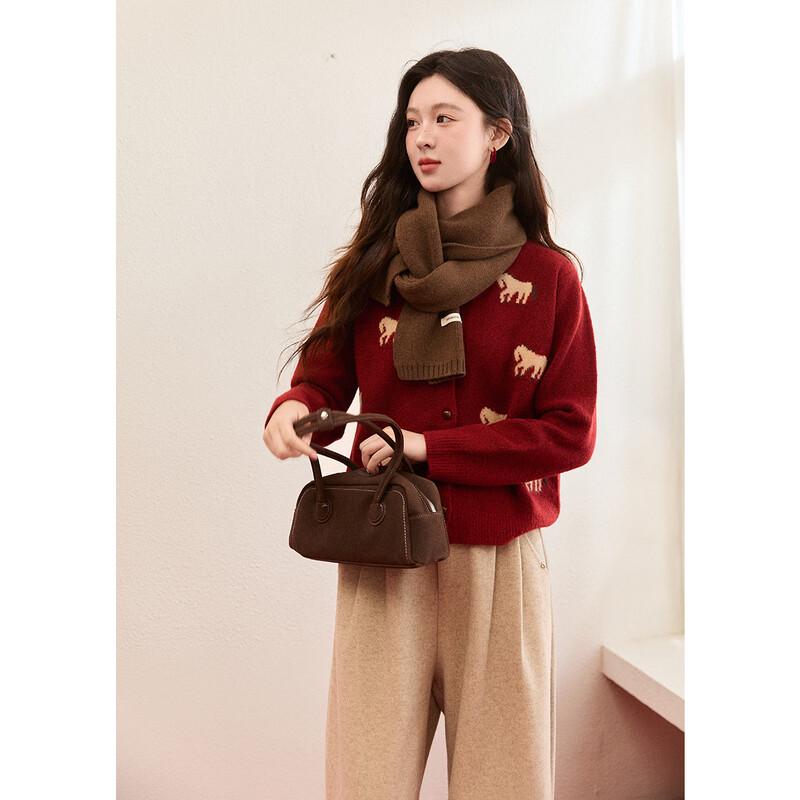 Women's Festive Red Pony Jacquard Knit Sweater