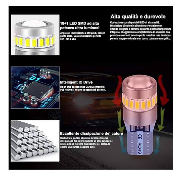 W5W T10 LED Bulbs 6000K White Light, 12V Ceiling Light For License Plate Side Marker Lights (Pack of 4)