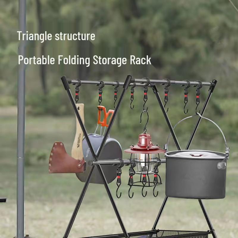 Portable Double-Layer Foldable Storage Rack with Mesh Bag for Outdoor Camping, Self-Driving Tours, Home Use, and Picnics.