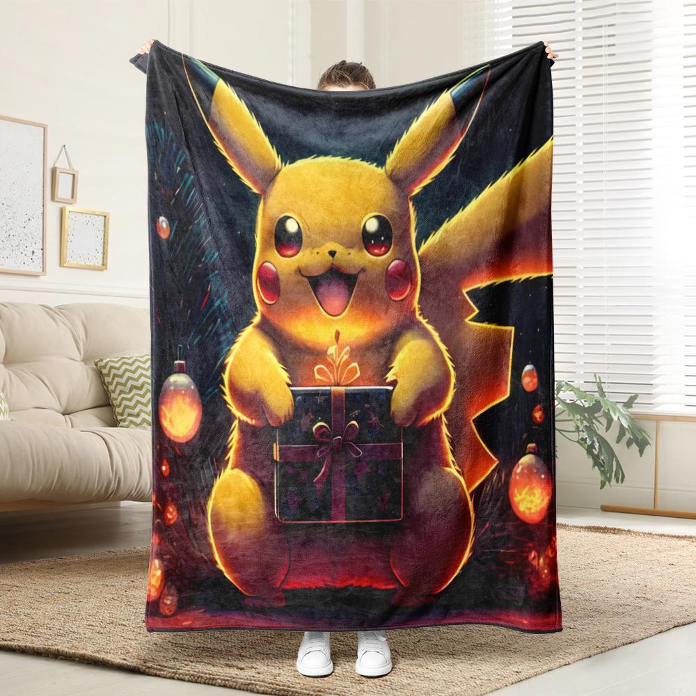 Pikachu dances with the little Fire Dragon Christmas: Pixel Style Christmas Blanket Essential for Home rest