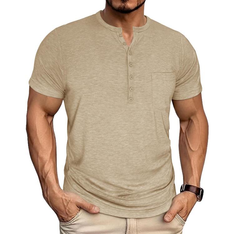 Men Short Sleeve Henley Neck T Shirt with Button Pocket Stretchy Casual Summer Basic Top for Everyday Wear