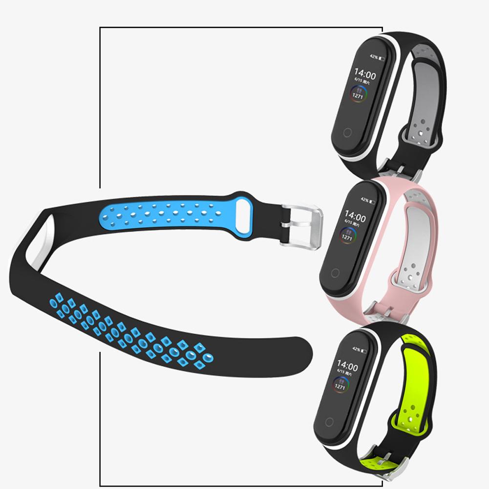 Double Color Round Holes Watch Band with Buckle Wrist Strap Replacement WristBand for XIAOMI MI Band 4