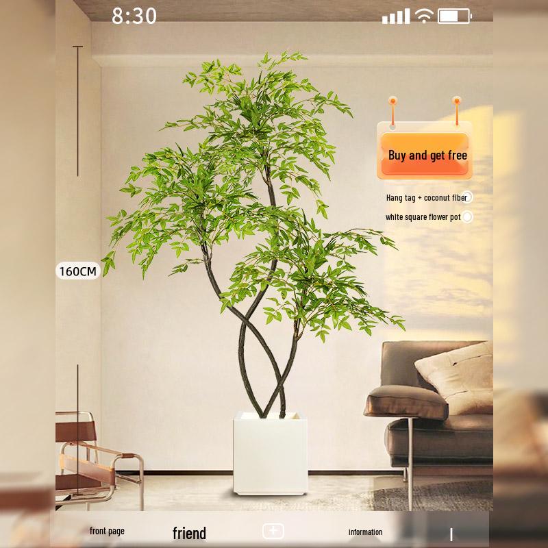 Large Indoor Potted Nandina Domestica Faux Plant - Luxury Green Décor for Living Room