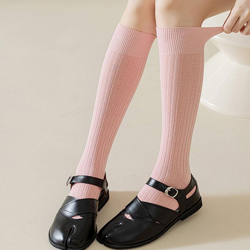 1Pair Vertical Bar Sweat Absorption Knitted Anti Friction Two Finger Socks Personality Cotton Medium Length Tube Split Toe Socks