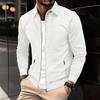 Herren Frühling Herbst Neu Jugend Strick Reißverschlusstasche Revers Einfarbig Minimalistisch Vielseitig Slim Fit