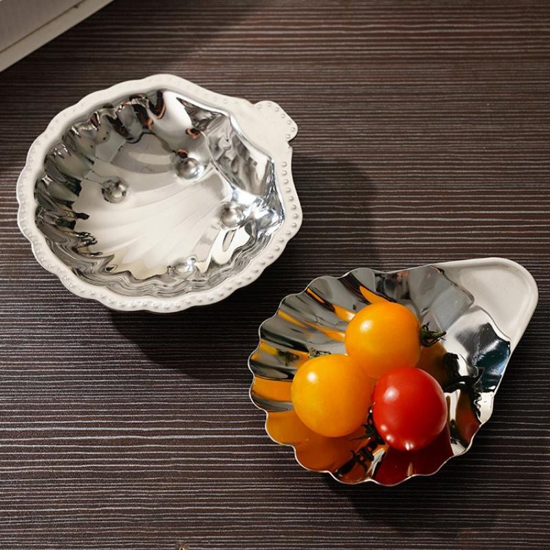 Piatto in Acciaio Inossidabile 304 a Forma di Conchiglia Piatto da Portata Metallo Formaggio Dessert Piatto Contenitore Gioielli Vassoio Metallico Scatola Sapone Decorazione Tavola