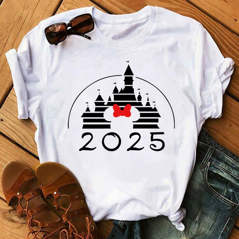 2025 Disney Trip Graphic T-shirt Kawaii Cartoon Printed T Shirt Summer Female Casual Short Sleeve Streetwear White Tops Tees