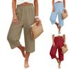 Women Elastic High Waist Pant Casual Fit Wide Leg Long Pants Trousers With Pockets
