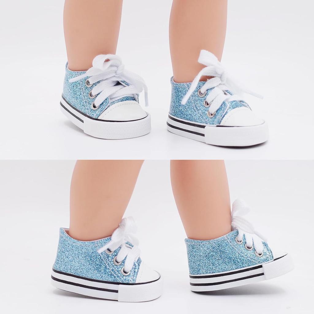 Etistta 6 Pairs of Glitter Canvas Doll Shoes for 18 inch Doll Shoes Baby Doll Shoes American Dolls Accessories