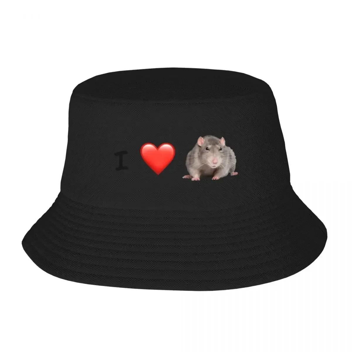 New HatI love rats Bucket Hat Vintage Dropshipping Unisexs Womens