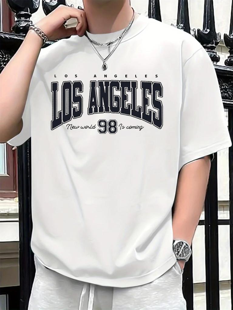 Mens Summer Cotton Fashionable Casual Loose Los Angeles 98 Printed Sports Round Neck Short Sleeved Tshirt Tops Tees