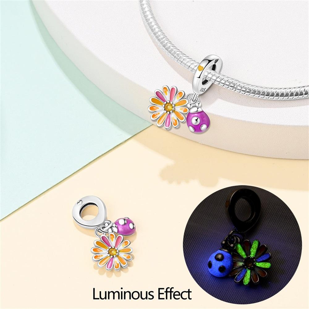 Authentic copper Charm Bead Charms Luxury Yellow Chrysanthemums Purple Pendant Bead Charms Compatible With Bracelets Women Making Delicate Gift