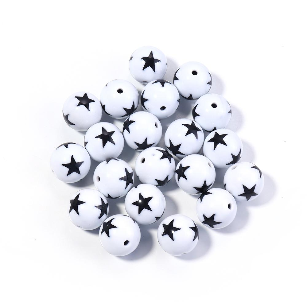 

12 16 20mm Colorful Acrylic Ball Beads Star Pattern Loose Spacer Big Hole Round Bead For DIY Bracelet Necklace Jewelry Wholesale 12mm 20pcs
