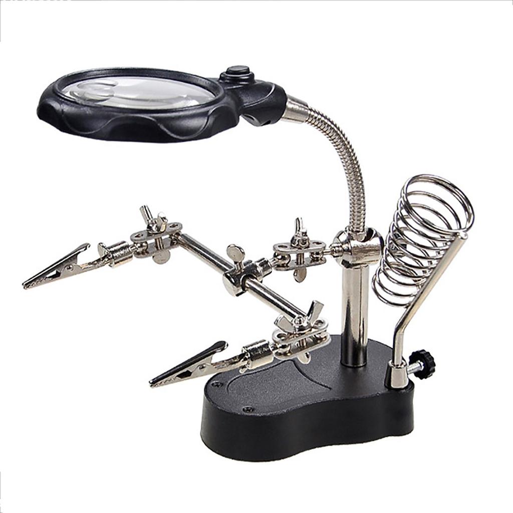 Magnifying Glass Soldering Station LED Lamp Magnifier with Auxiliary Clips for Hardware Repair