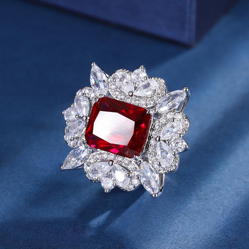 

Jewelry Copper Bottom Gold-Plated Simulation Red Corundum Rectangular Light Luxury Texture Set 10 * 12-7 * 9