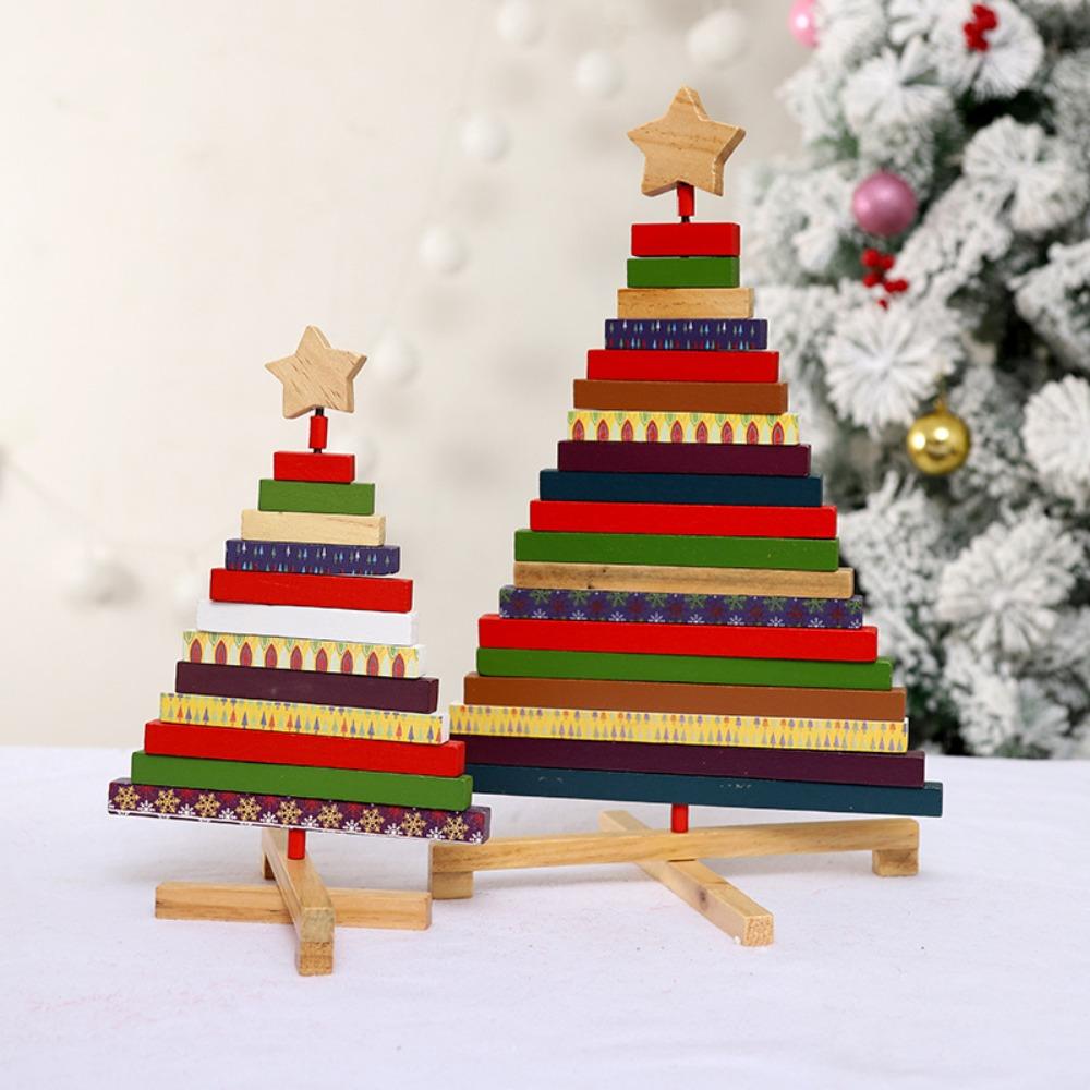 Rustic Style Christmas Tree Figurine Wooden Christmas Tree Block  Shelf