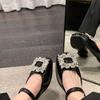 Grape mother 2025 spring and summer new square head shallow mouth Muller single shoes flash diamond square buckle half drag sandals women's thick heel