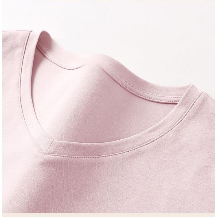 Loose-fit Summer Solid Color Short Sleeve V-neck T-shirt Women's Anti-bacterial Breathable Top Half Sleeve