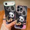 Guitar-playing Panda Pattern Case For iPhone 17 Pro Max Funda iPhone 16 Pro Max 15 14 13 12 11 Air 16E Leather Texture Silicone Cover